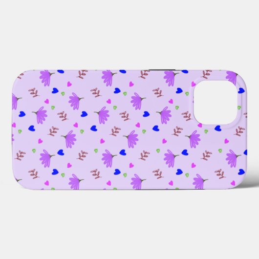 Purple Flowers Blue Hearts Case-Mate iPhone Case (Achterkant (horizontaal))