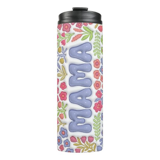 Purple Flowers Boho 3D Opgeblazen mama Thermosbeker (Voorkant)