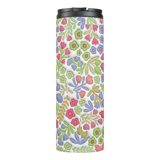 Purple Flowers Boho 3D Opgeblazen mama Thermosbeker (Achterkant)