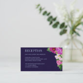 Purple Flowers Bouquet Blue Wedding Reception Informatiekaartje (Staand voorkant)