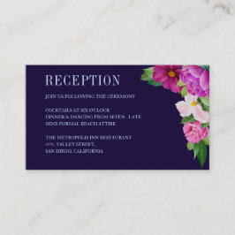 Purple Flowers Bouquet Blue Wedding Reception Informatiekaartje