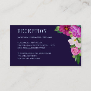 Purple Flowers Bouquet Blue Wedding Reception Informatiekaartje