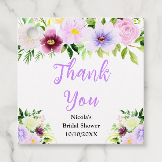 Purple Flowers Bridal Shower Thank You Bedankjes Labels (Voorkant)