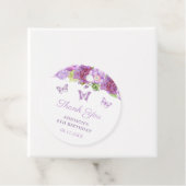 Purple Flowers Butterfly Birthday Party Favor Bedankjes Labels (In situ)