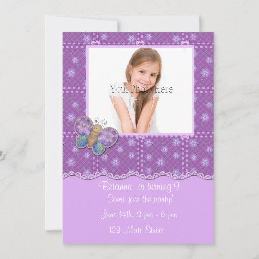 Purple Flowers Butterfly Invitation Kaart (Voorkant)