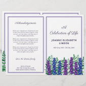 Purple Flowers Celebration of Life Funeral Program (Voorkant / Achterkant)