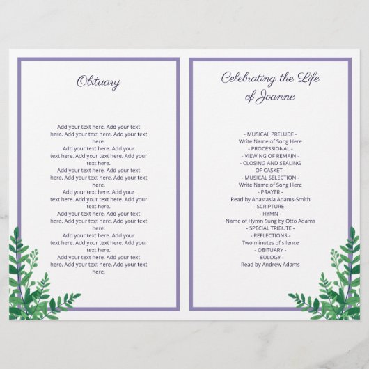 Purple Flowers Celebration of Life Funeral Program (Achterkant)