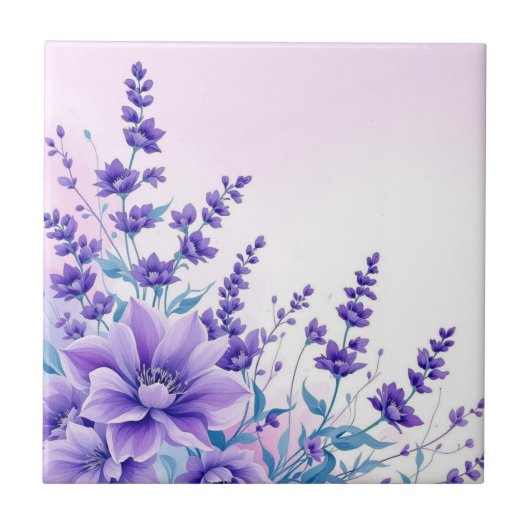 Purple Flowers Ceramic Tile Tegeltje (Voorkant)