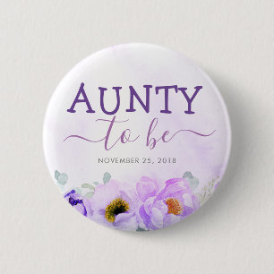 Purple Flowers Cute Aunty to be Baby shower Ronde Button 5,7 Cm