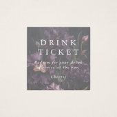 Purple Flowers Drink Ticket Wedding Bar Token Vierkante Visitekaartjes (Voorkant)