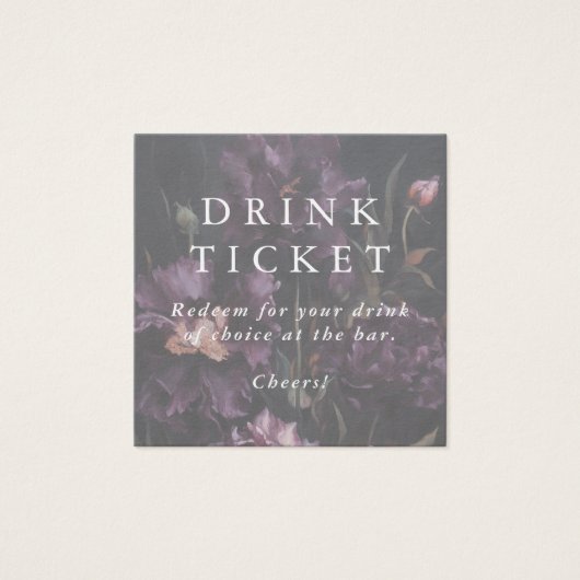 Purple Flowers Drink Ticket Wedding Bar Token Vierkante Visitekaartjes (Voorkant)