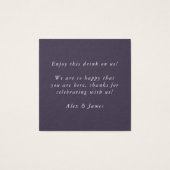 Purple Flowers Drink Ticket Wedding Bar Token Vierkante Visitekaartjes (Achterkant)