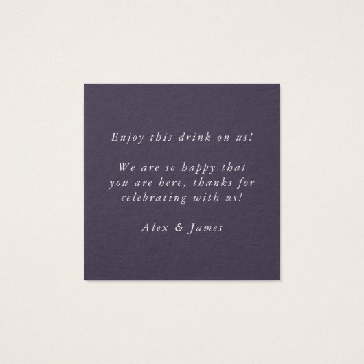 Purple Flowers Drink Ticket Wedding Bar Token Vierkante Visitekaartjes (Achterkant)