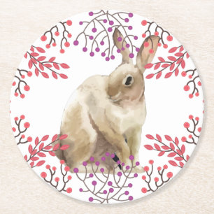 Purple Flowers Easter Bunny Ronde Kartonnen Onderzetter