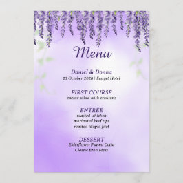 Purple Flowers | Eenvoudig menu Waterverf bruiloft