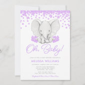 Purple Flowers Elephant Girl Baby shower Kaart (Voorkant)