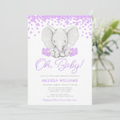 Purple Flowers Elephant Girl Baby shower Kaart (Staand voorkant)