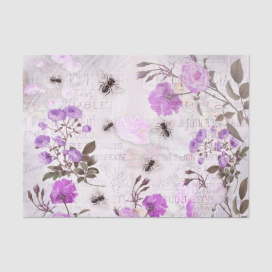 Purple Flowers en bijen Tissuepapier (Voorkant)