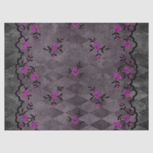 Purple Flowers en Black Faux Lace Decoupage Tissuepapier