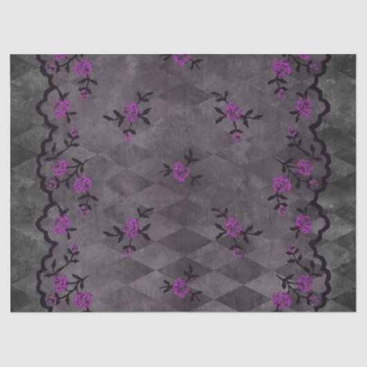 Purple Flowers en Black Faux Lace Decoupage Tissuepapier (Voorkant)