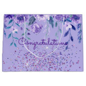 Purple Flowers en Glitter Gift Bag Groot Cadeauzakje (Voorkant)
