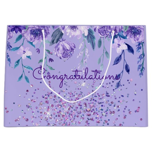 Purple Flowers en Glitter Gift Bag Groot Cadeauzakje (Voorkant)