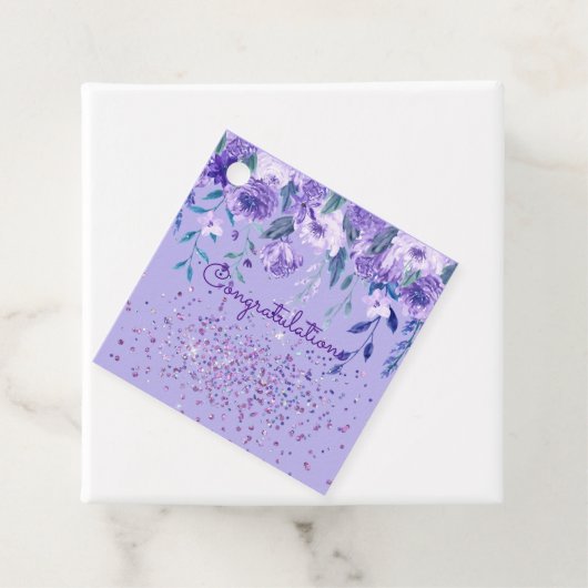 Purple Flowers en Glitter Gift Label (In situ)