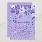 Purple Flowers en Glitter Party Invitation Kaart (Voorkant / Achterkant)