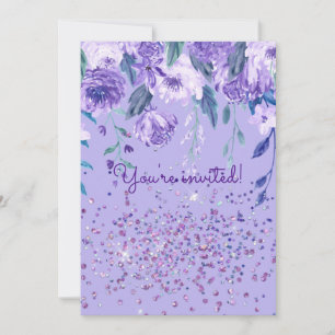 Purple Flowers en Glitter Party Invitation Kaart