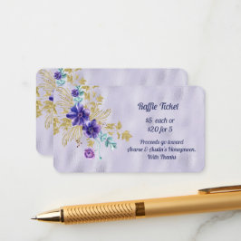 Purple Flowers en Gold Leaves Paarse Folie Raffle Informatiekaartje