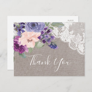 Purple Flowers en Lace Hartelijk dank Briefkaart