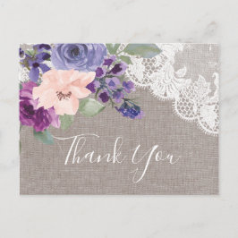 Purple Flowers en Lace Hartelijk dank Briefkaart
