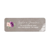 Purple Flowers en Lace Wedding Etiket (Voorkant)