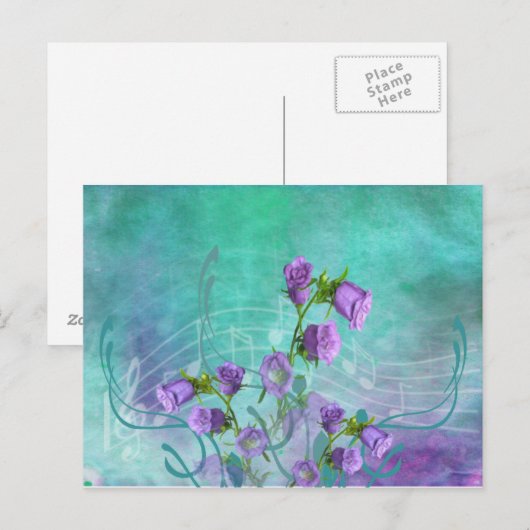 Purple Flowers en Musical Notes Briefkaart (Voorkant / Achterkant)