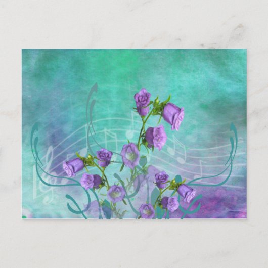 Purple Flowers en Musical Notes Briefkaart (Voorkant)