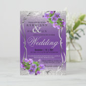 Purple Flowers en Silver Glitter Kaart (Staand voorkant)