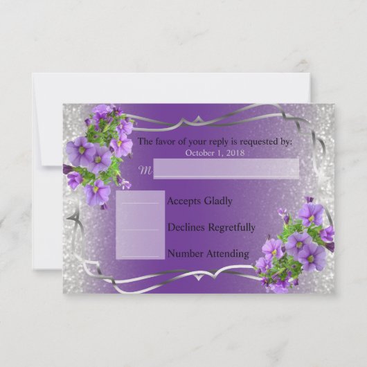 Purple Flowers en Silver Glitter - Rsvp (Achterkant)