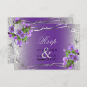Purple Flowers en Silver Glitter - Rsvp (Voorkant / Achterkant)