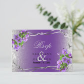 Purple Flowers en Silver Glitter - Rsvp Kaartje (Staand voorkant)