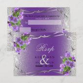 Purple Flowers en Silver Glitter - Rsvp Kaartje (Voorkant / Achterkant)
