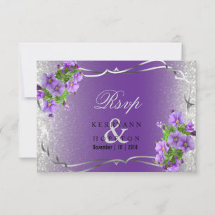 Purple Flowers en Silver Glitter - Rsvp Kaartje