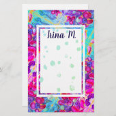 Purple Flowers en Turquoise Petals Fantasy Briefpapier (Voorkant / Achterkant)