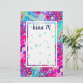 Purple Flowers en Turquoise Petals Fantasy Briefpapier (Staand voorkant)