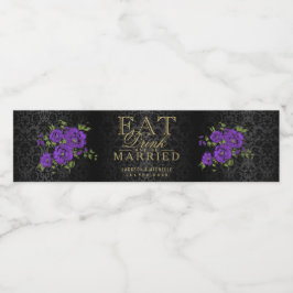 Purple Flowers - Eten, Drinken en trouwen Waterfles Etiket