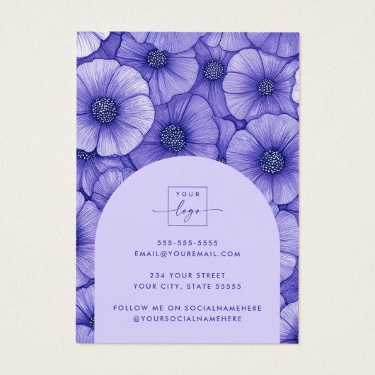 Purple flowers floral pattern earring display card visitekaartje (Achterkant)