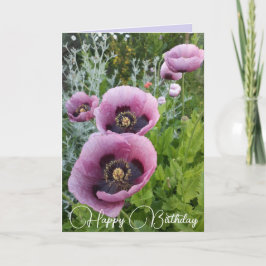 Purple Flowers Floral Poppy Photo Birthday Card Kaart