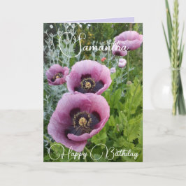 Purple Flowers Floral Poppy Womans Name Kaart