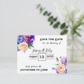  Purple Flowers Floral Save the Date Kaart (Staand voorkant)