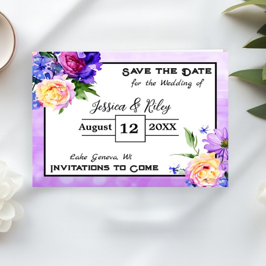  Purple Flowers Floral Save the Date Kaart