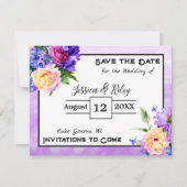  Purple Flowers Floral Save the Date Kaart (Voorkant)